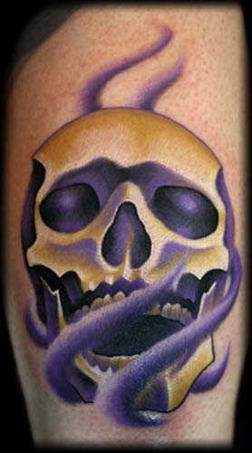 Looking for unique  Tattoos? purple smoke skull